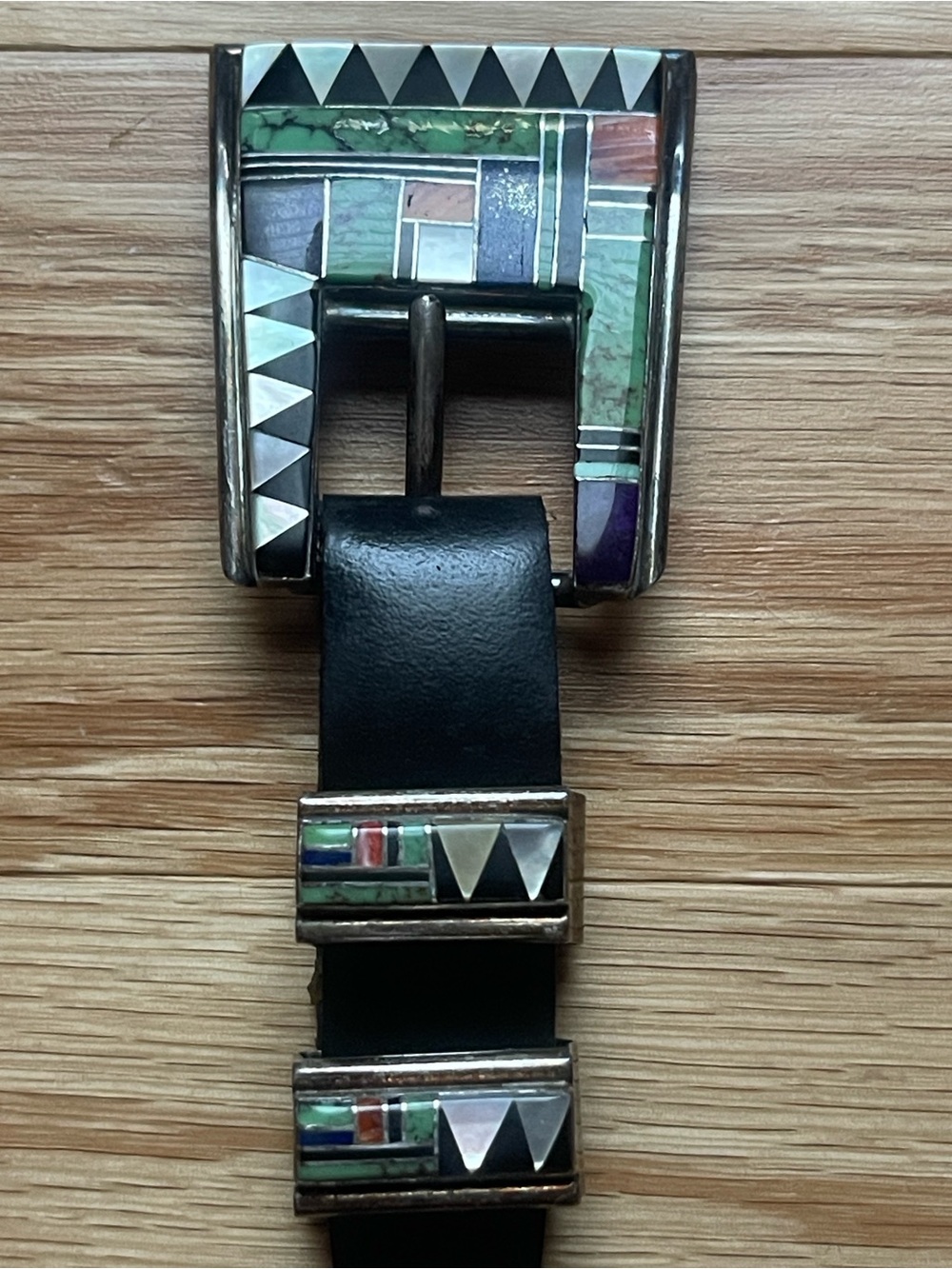 ⚡️ Vintage Belt Buckle Navajo Sterling Silver & Stone Inlay Never Used, RARE⚡️